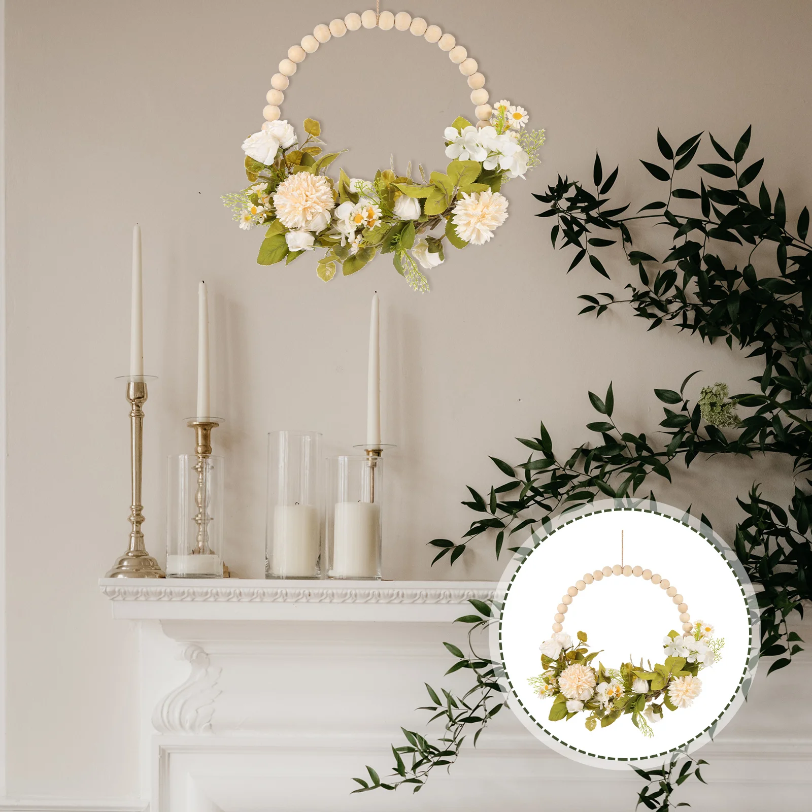 

Simulation Green Leaf Hanging Wreath Wedding Festival Door Window Decoration Artificial Garland Pendant