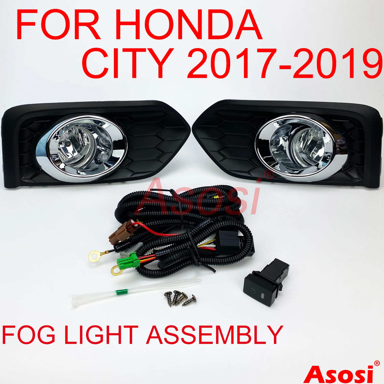 

Bumper Fog Lights Assembly For Honda City /Ballade/Grace 2017 2018 2019 Left Right Side W/Bulb Switch Wire Harness Chrome Bezel