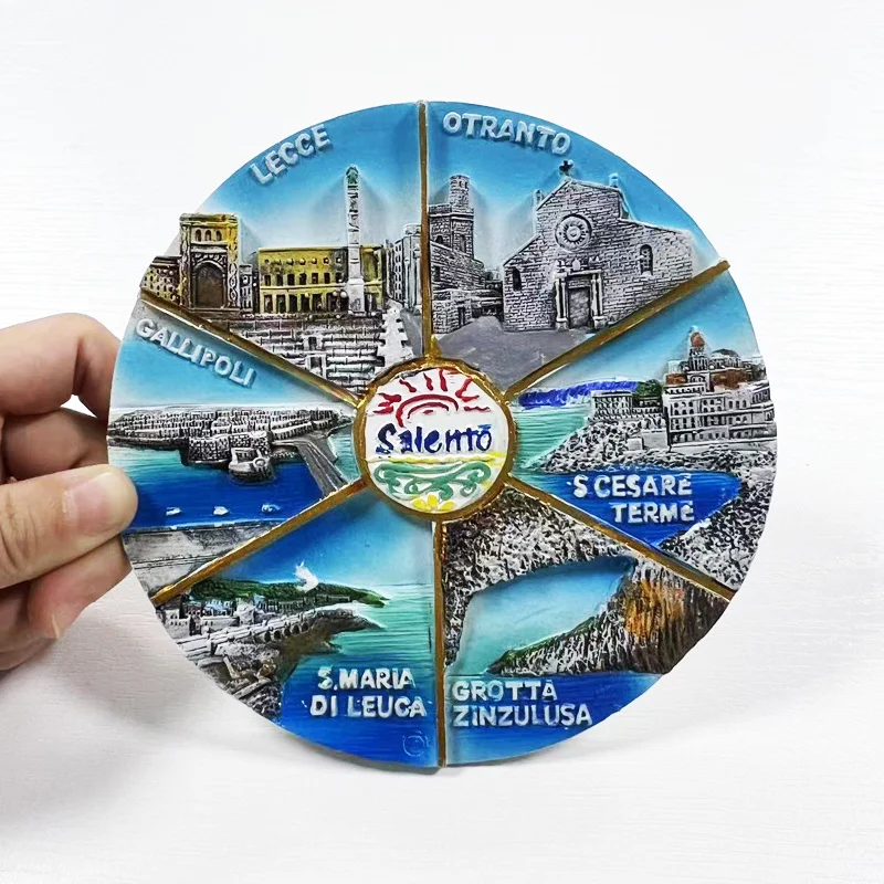 

Italy Puglia Architecture Landscape Round Magnetic Refrigerator Magnet Travel Souvenir Home Decor 3D Magnetic Decoration