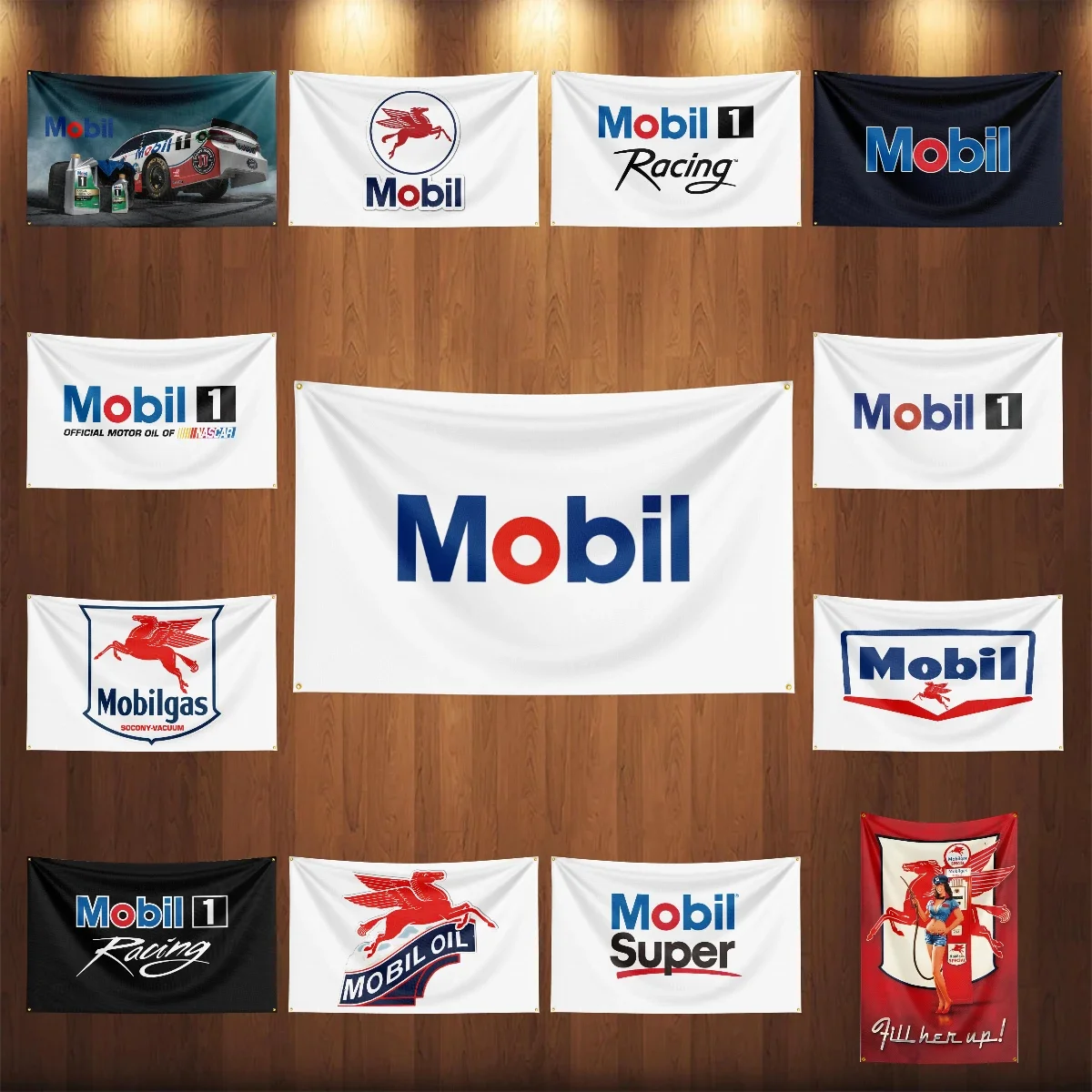 Mobil 1 Bandera de aceite de Motor, cartel de motorización para Taller, garaje, coche, tapiz, para decoración de garaje o exterior, 90x150cm