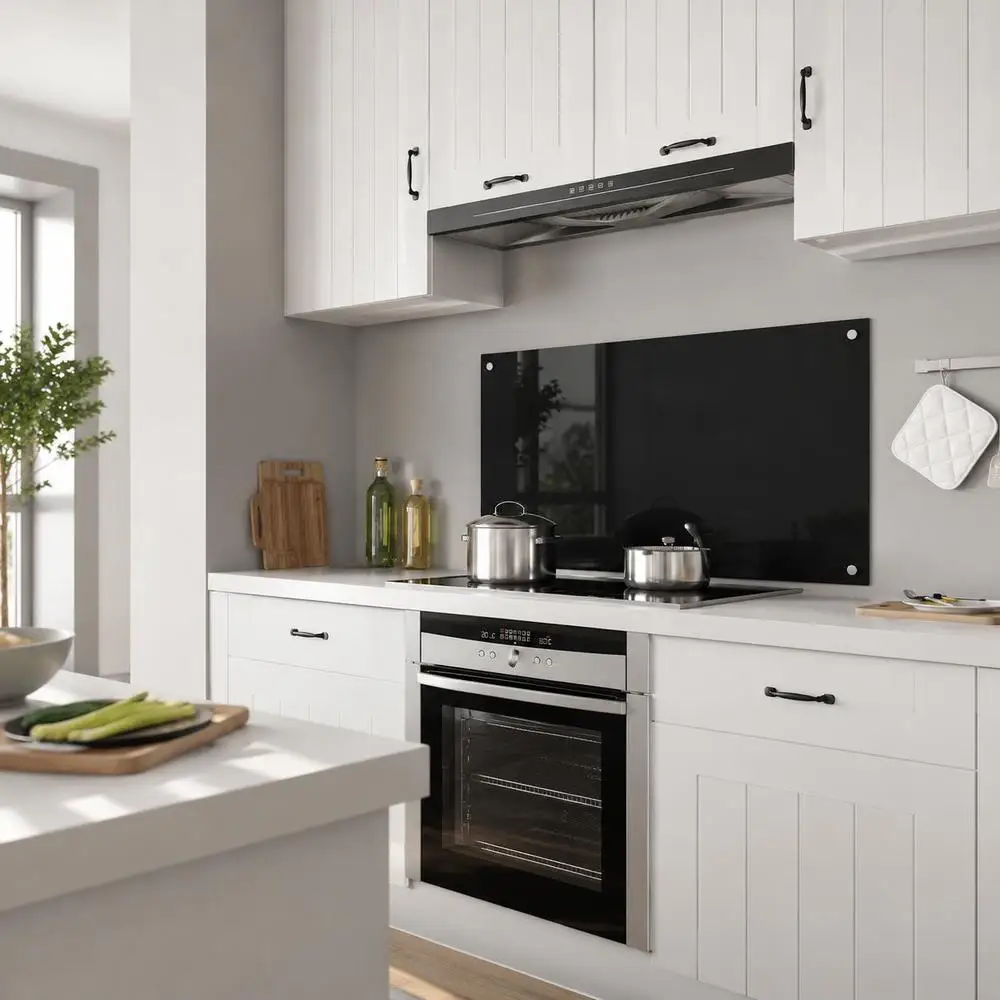 Revêtement mural en verre trempé pour cuisine, surface noire brillante, facile à nettoyer et design durable, pour la cuisine, le salon, la salle de bain, décoration murale X cm