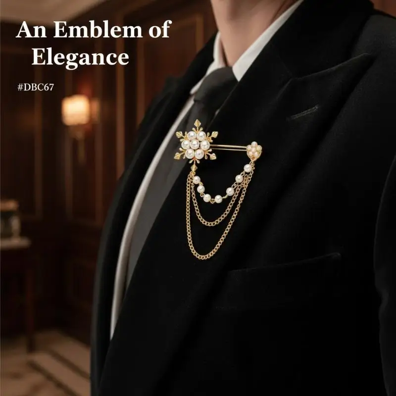 Elegant Women Jewelry Snowflake Brooch with Pearl Chain Perfect for Winter Fashion