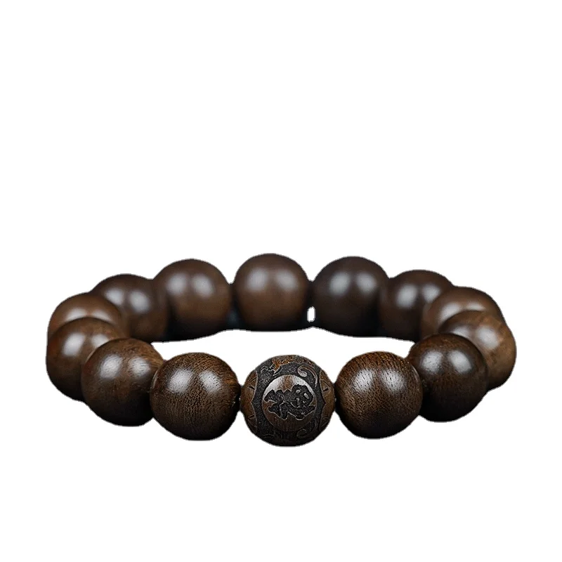 Brunei Agarwood Old Materials Ebony Quality Twelve Zodiac Lucky Plate Crafts Men's High-End Prayer Beads Bracelet