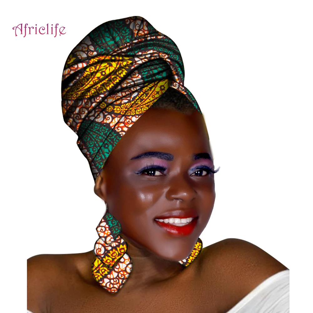 African Head African Earrings Party Accessories Fashion Accessories Head Scarf +2 Earrings Ankara Fabric More Color Wyb646