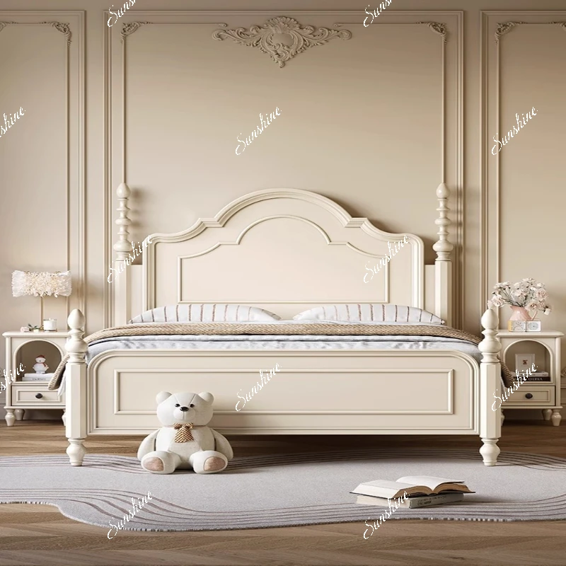 French cream wind all solid wood children's bed household bedroom princess bed