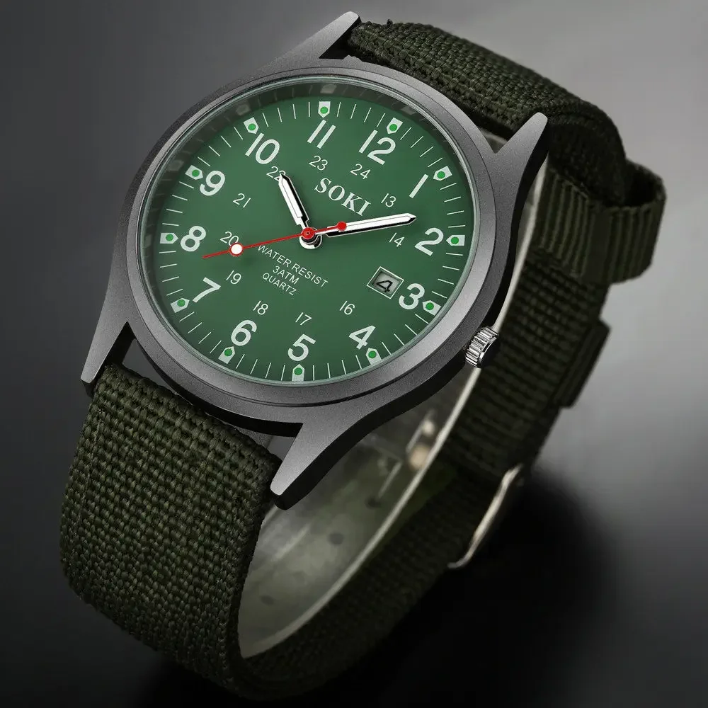 SOKI Relógio Quartz Militar Masculino, Relógio de Lona, Casual Fashion Gift, Calendário, Estudantes, Desejo, Estudante, Vestuário