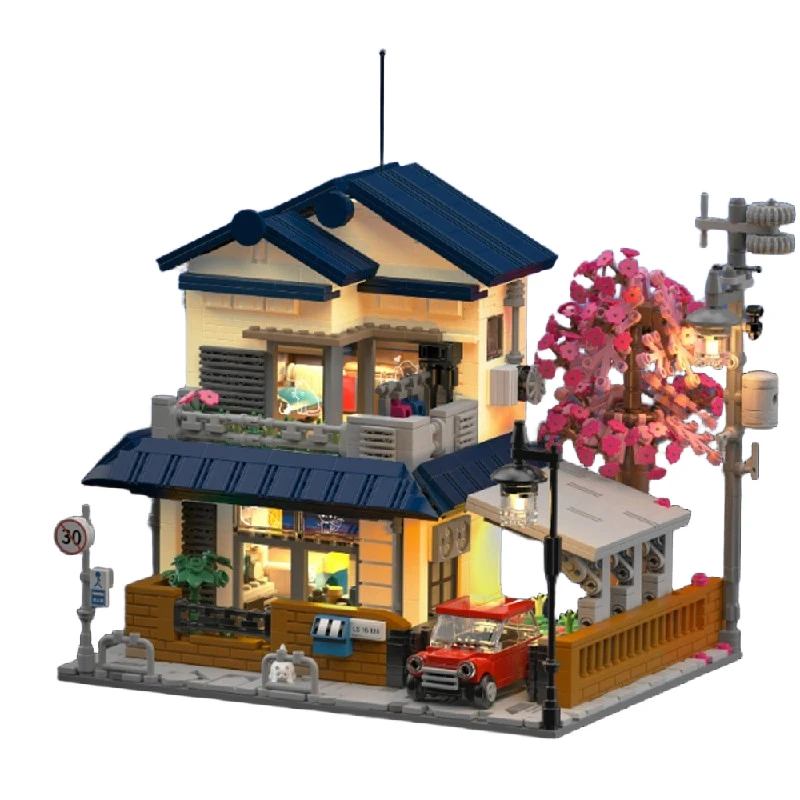 Cherry Blossom Villa – Blocs de construction LED, architecture japonaise, vue sur la ville, kit de m