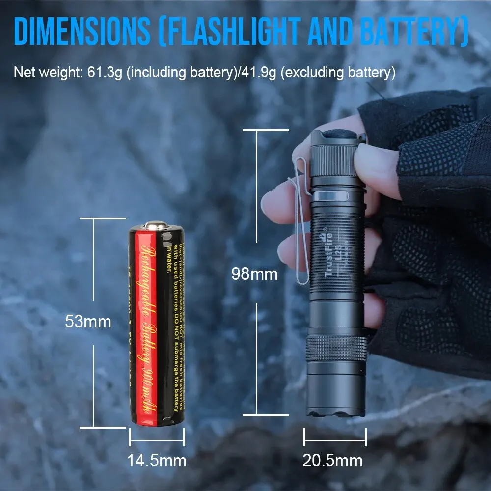 Trustfire L2S Tactical LED Flashlights 1050Lumen 14500 Potable Torch 175M Beam Range Lighting IPX6 Tyce C USB Rechargeable Lamps