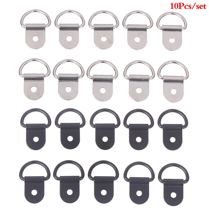 10pcs Black D Shape Pull Hook Tie Down Anchors Ring Iron Stainless Steel Cargo