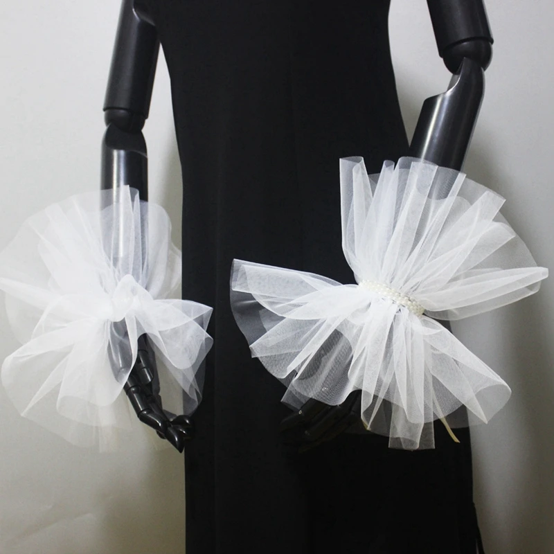 Stage performance photography bride gloves mesh removable hand sleeves wedding accessories puffy tulle false cuffs