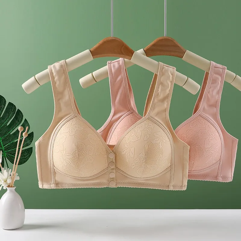 حمالة صدر كبيرة الحجم بفتحة أمامية متقاطعة وكأس ثابتة للنساء في منتصف العمر بدون دعم حلقة فولاذية