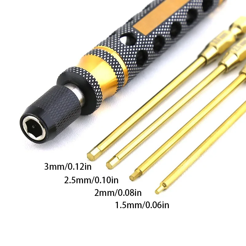 

Quick-Change Hex Screwdriver Set | 1.5/2.0/2.5/3.0mm Are Commonly Used in Four Sizes | Suitable for Remote Control Cars/Climbing Cars/Model Aircraft and Ship Model Repair Tools