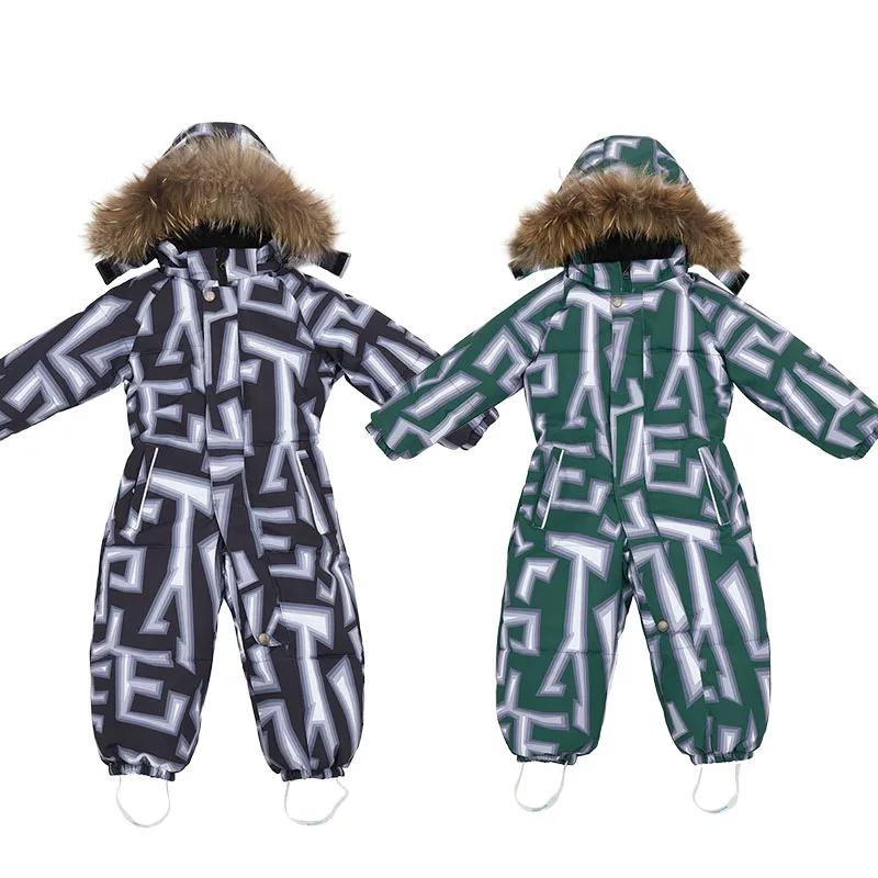 Baby winter Hooded Warm Ski Suit Children's Jumpsuit Windproof Waterproof Thicken Coat Clothing onesie