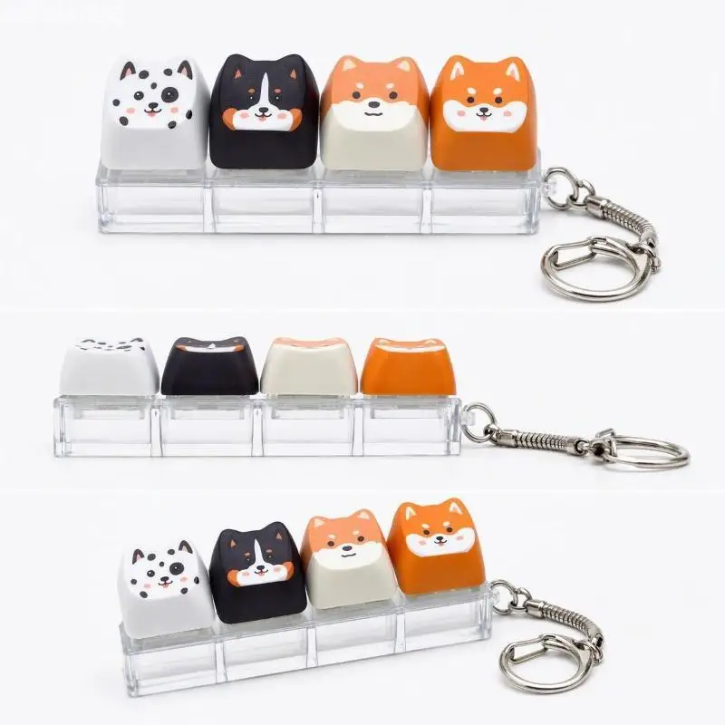 Niedlicher Schlüsselanhänger mit Katzen- und Hundemotiven, 4 Schlüssel, Tastatur-Schlüsselring, Rucksack-Anhänger, Entspannungswerkzeug, Stressabbau-Spielzeug. – Detail 4