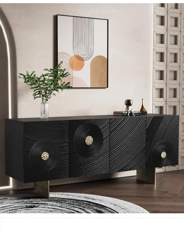 A Nordic retro, minimalist modern solid wood carving flower chest side cabinet acrylic