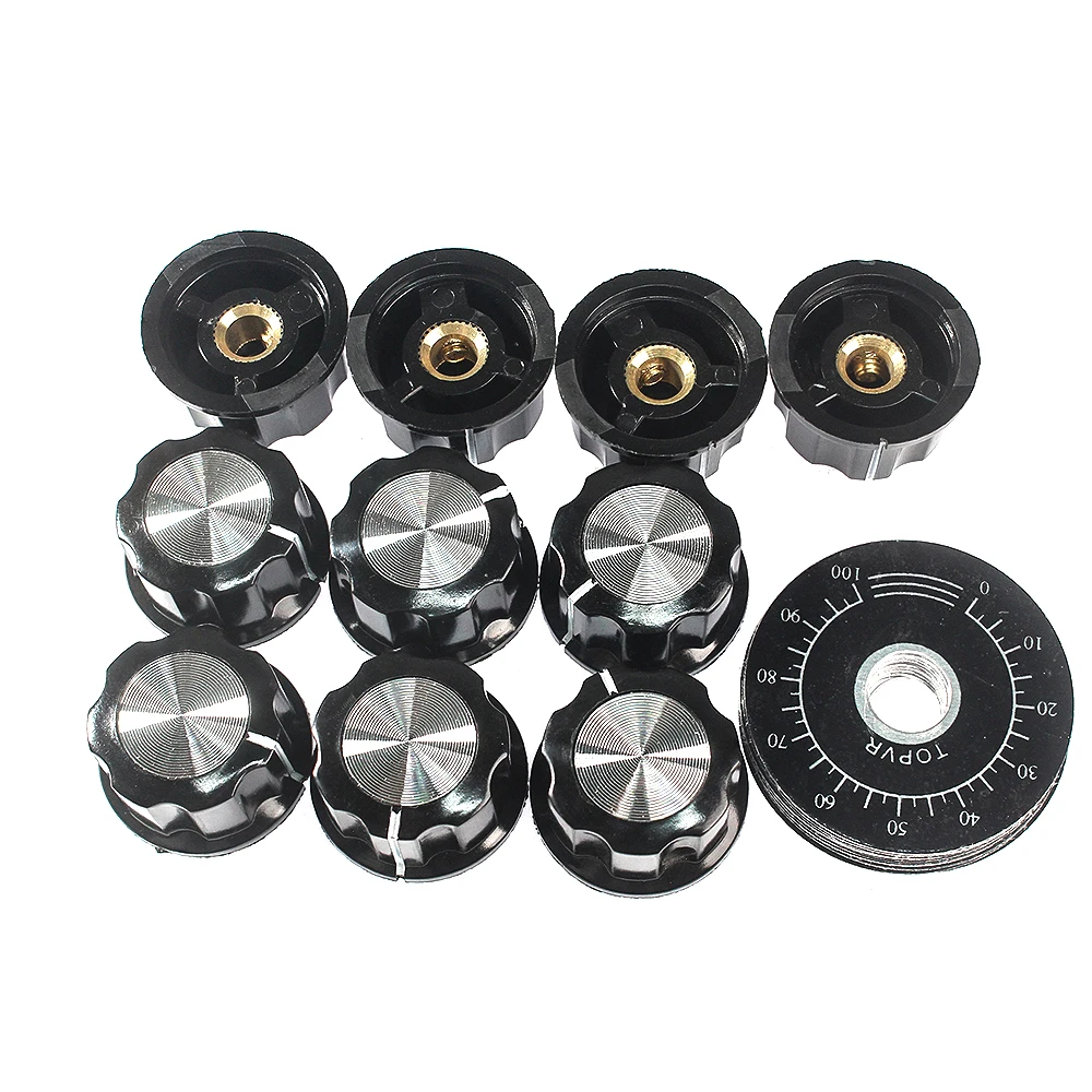 10 Set Potentiometer Knob Kit MF-A03 Dial Knob + MF-A03 Bakelite Knob with Scale Plate Sheet Scale Digital