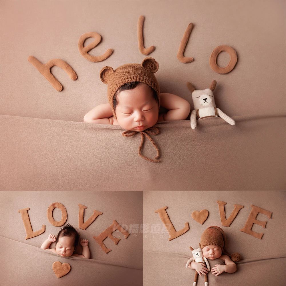 

Реквизит для фотосъемки новорожденных, вязаная шапка с медвежьими ушками, тканевый реквизит с буквами, кукла, фотостудия, детские простые стильные аксессуары для съемки