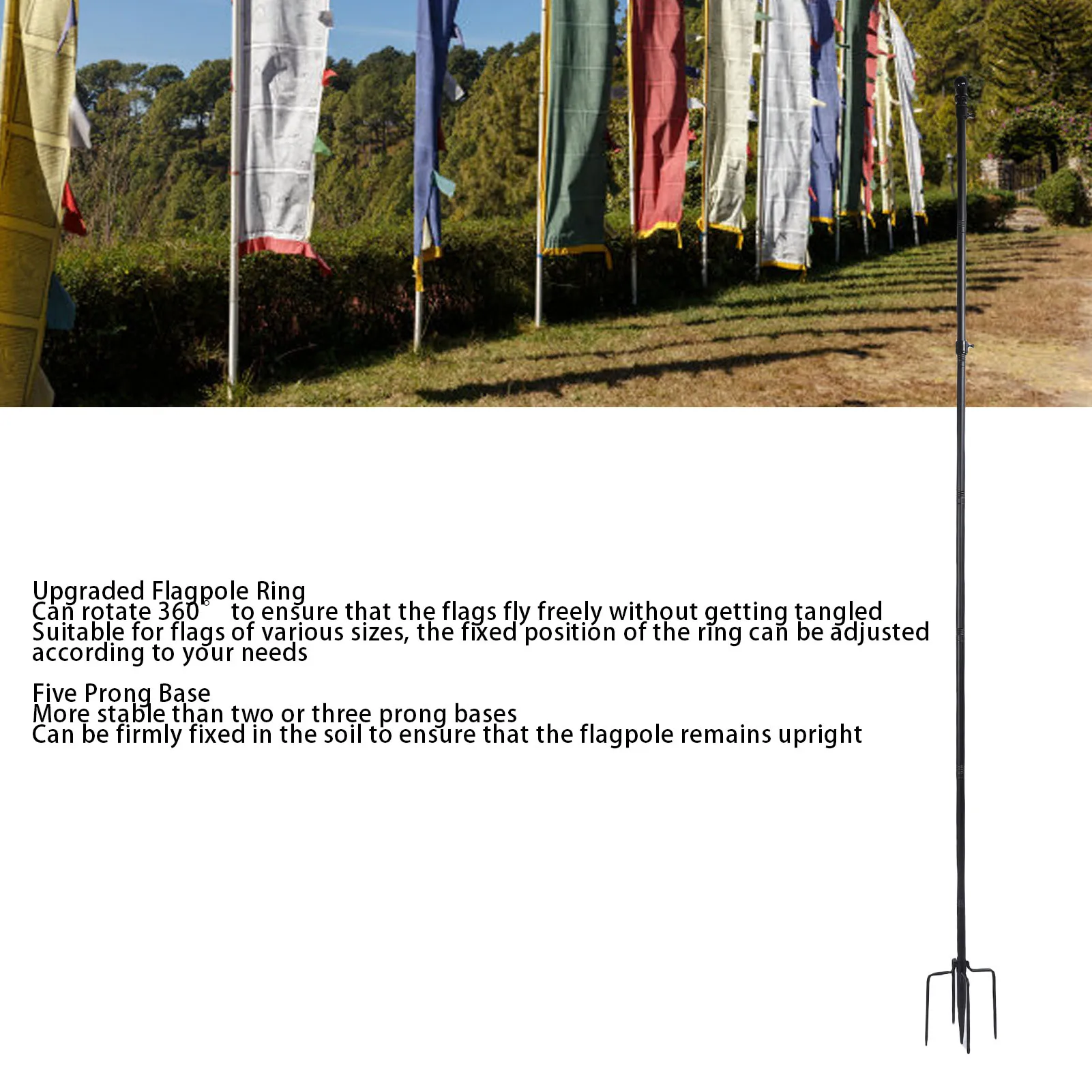Ground Flag Pole 10 FT Thickened Stainless Steel Outdoor Flagpole with 5 Prong Base for Garden Yard 10ft Flag Pole