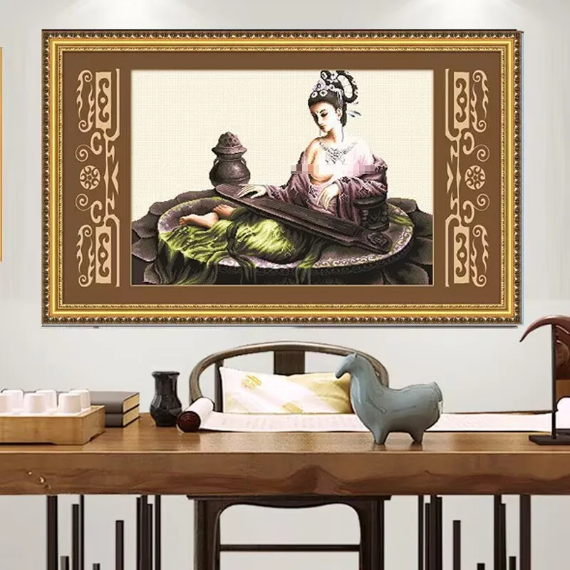 

11CT 9CT Красота играет qin Вышивка DIY Печатные наборы Вышивка крестиком Хлопковые наборы для рукоделия Поделки с иглами