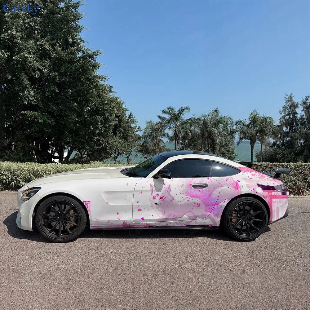 2pcs Torii Gate Celestial Fox Car Side Wraps, Self-Adhesive PVC Waterproof & Scratch-Resistant Stickers, Car Accessory Gift