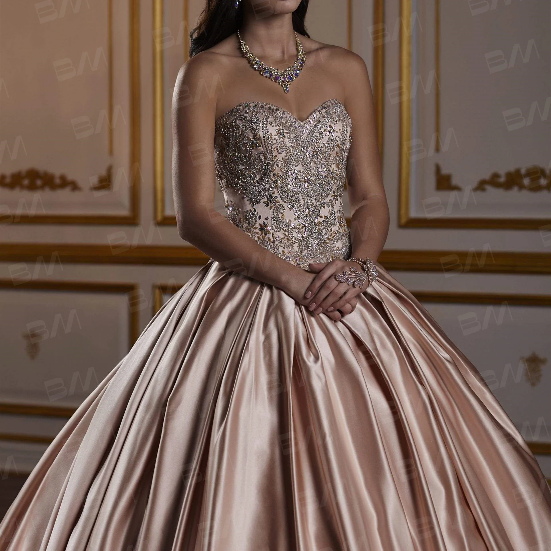 Falda plisada de satén para quinceañera, vestido de baile, corpiño con cuentas completas, corsé en la espalda, escote Corazón, vestidos de graduación para fiesta, vestido de noche