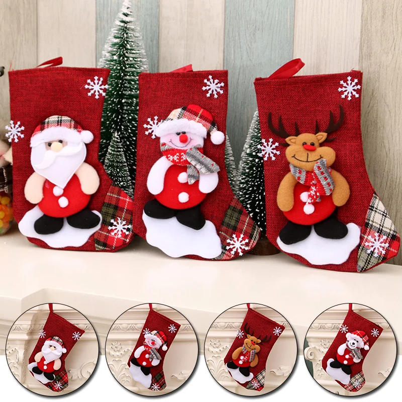 Christmas Gift Santa Claus Snowman Socks Christmas Tree Ornament Christmas Stocking Decoration Christmas Sock Kids Candy Bag