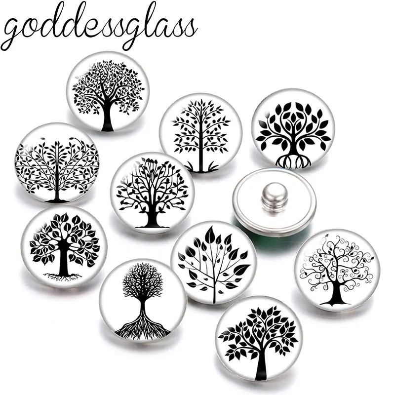 Neue schwarze Farbe Baum des Lebens Sorte 10 Stück Runde Foto 12mm/18mm Druckknöpfe für 12mm/18mm Snap Halskette DIY Erkenntnisse Schmuck