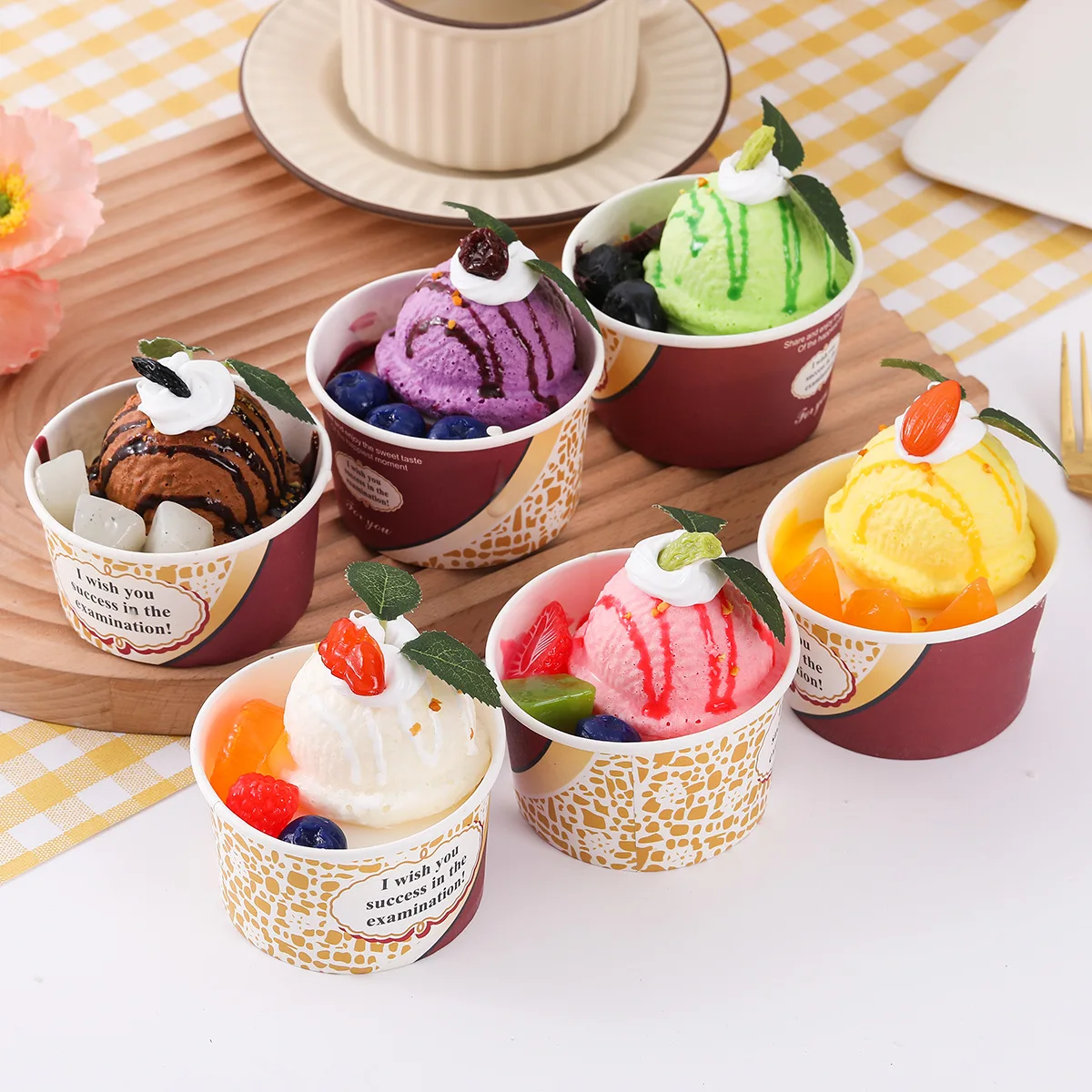 

Fake Fruit Ice Cream Ball Props Paper Cup Cake Artificial Dessert Fruit Paper Cup Dessert Model Simulation Home Decor Decoration