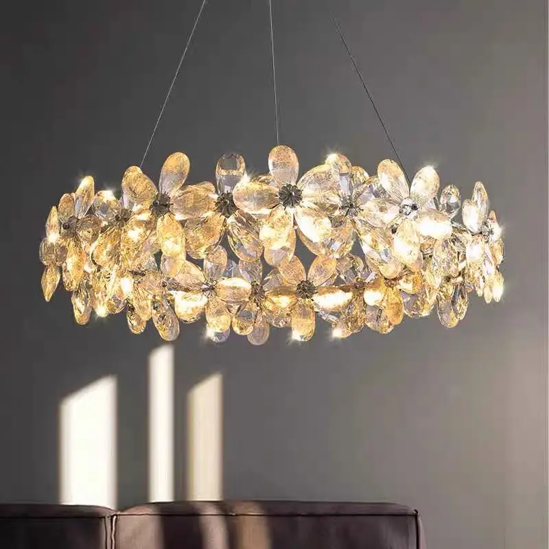 

French Petal Crystal Pendant Light Luxury Designer Restaurant Hanging Lamp Bedroom Pendant Light