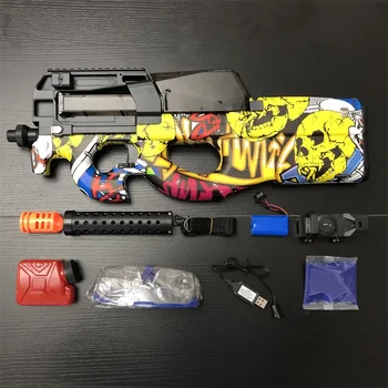 Electric P90 Graffiti Edition Toy Gun Live CS Assault Snipe Simulation Weapon Outdoor Soft Water Bullet Gun Toys For Boys Kids