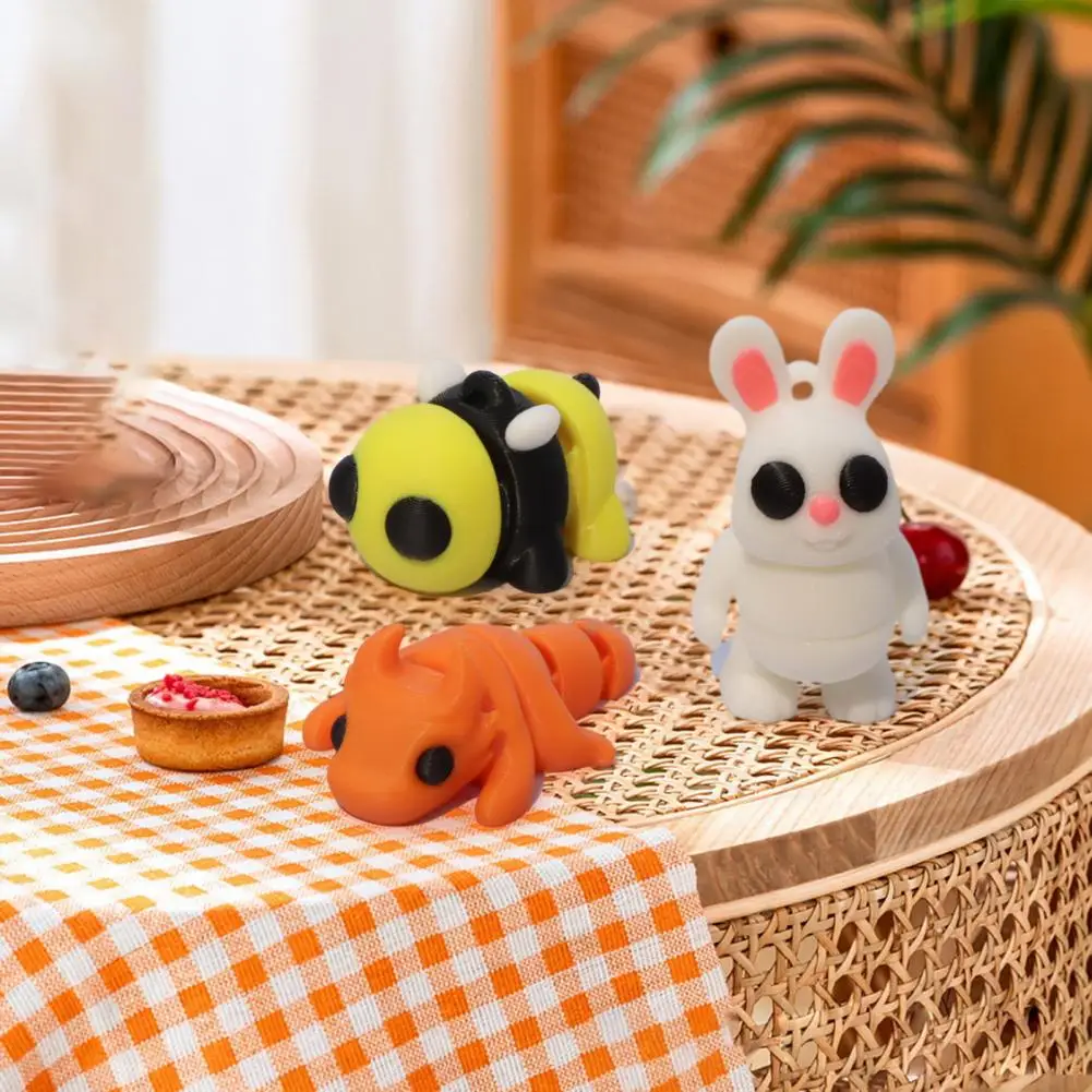 Small Toy 3d Printed Figurine Set Articulated Rabbit Bee Cat Frog Dinosaur Pig Models Mini Statue Fidget Toys for Home for Home