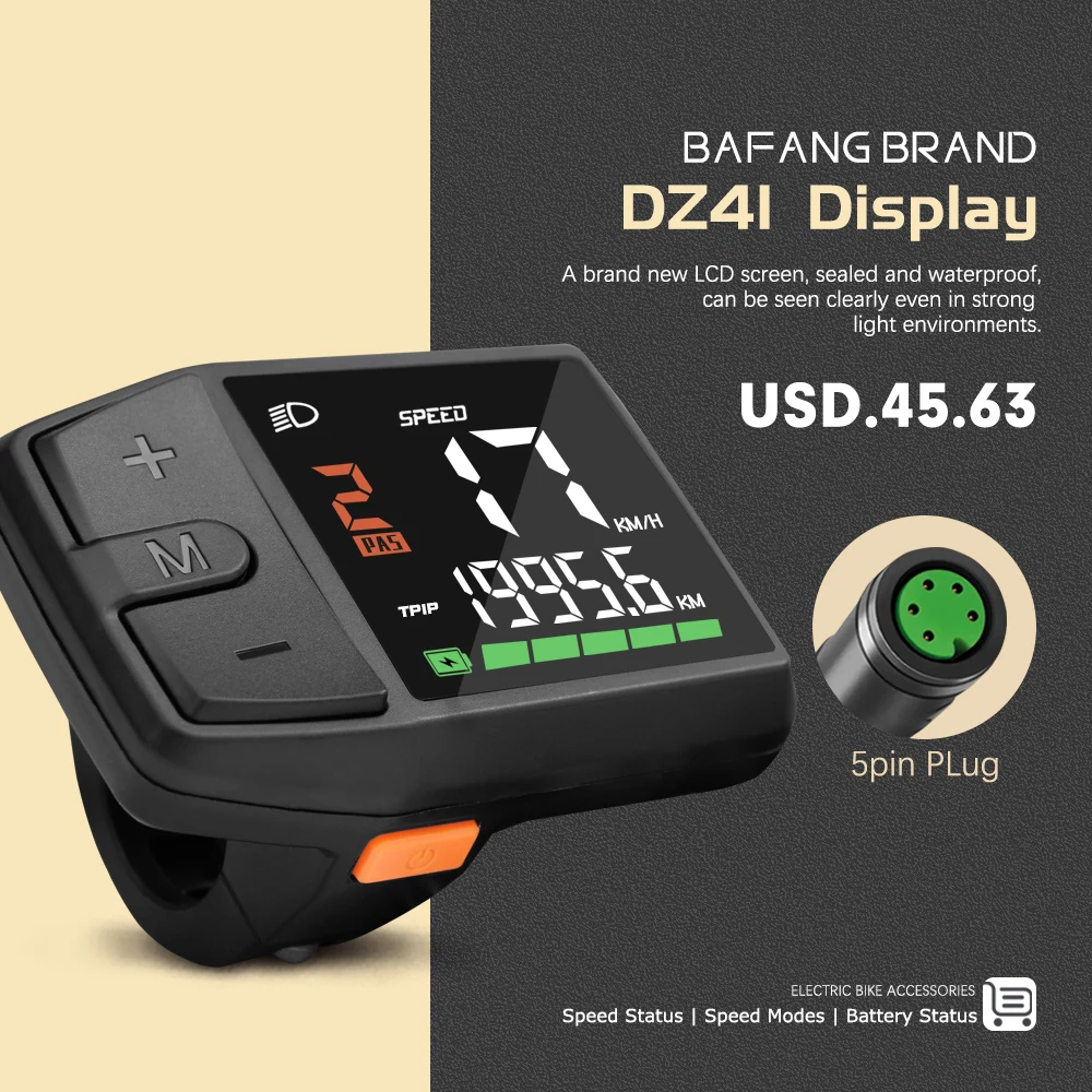 Electric Bicycle DZ41 Color Display Waterproof Ebike LCD BF-UART Display Compitable for Bafang BBS02B BBS01B BBSHD Mid Motor