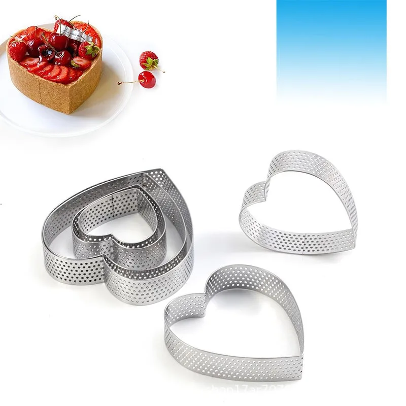 6 moldes perforados en forma de corazón para tartas, DIY, para mousse, herramientas de repostería, para tartas de frutas, tartaletas, donas, accesorios de pastelería