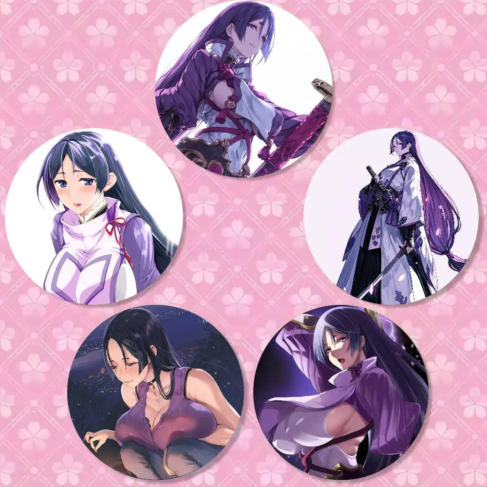 Minamoto No Raikou Anime Fate Grand Order Round Badge Lapel Pins For Backpacks Briefcase Laser Brooch Clothes Gifts