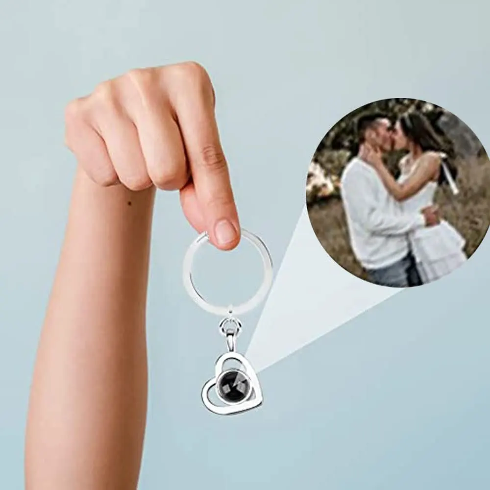 Photo Projection Keychain Heart Personalized Photo Keychain Stainless Steel Custom Projection Photo Keychain Anniversary Gift