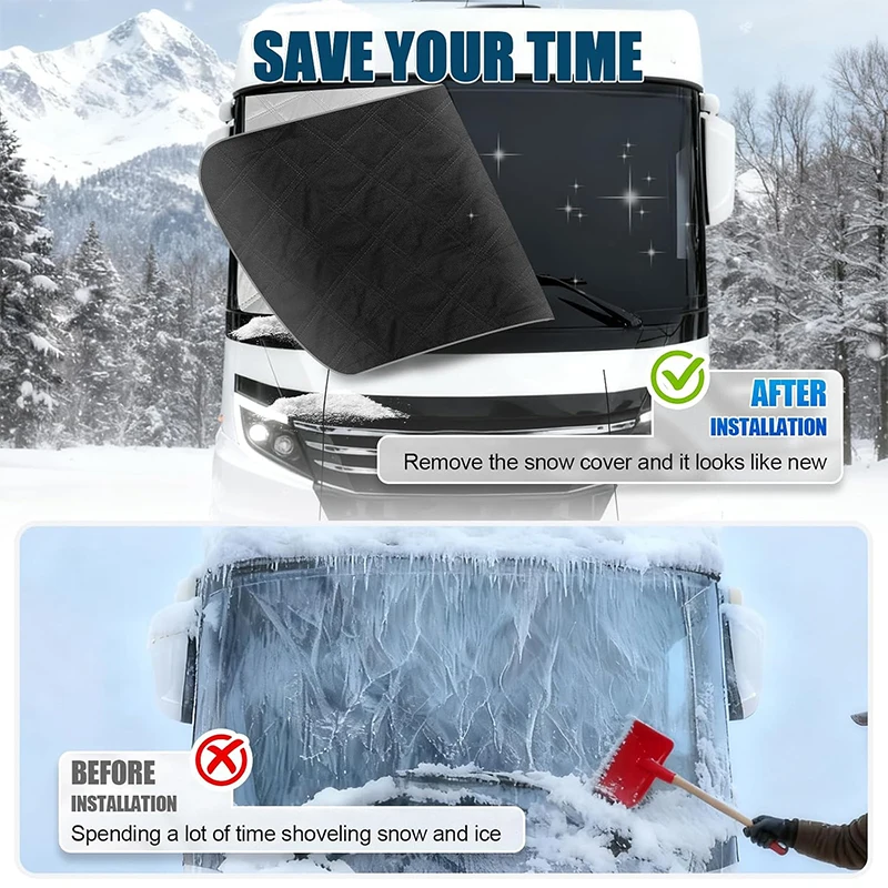 Silver 600D Luxury Windshield Sun Cover For RV Motorhome Car Anti Snow Ice Frost Dustproof Waterproof UV Protection Outdoor