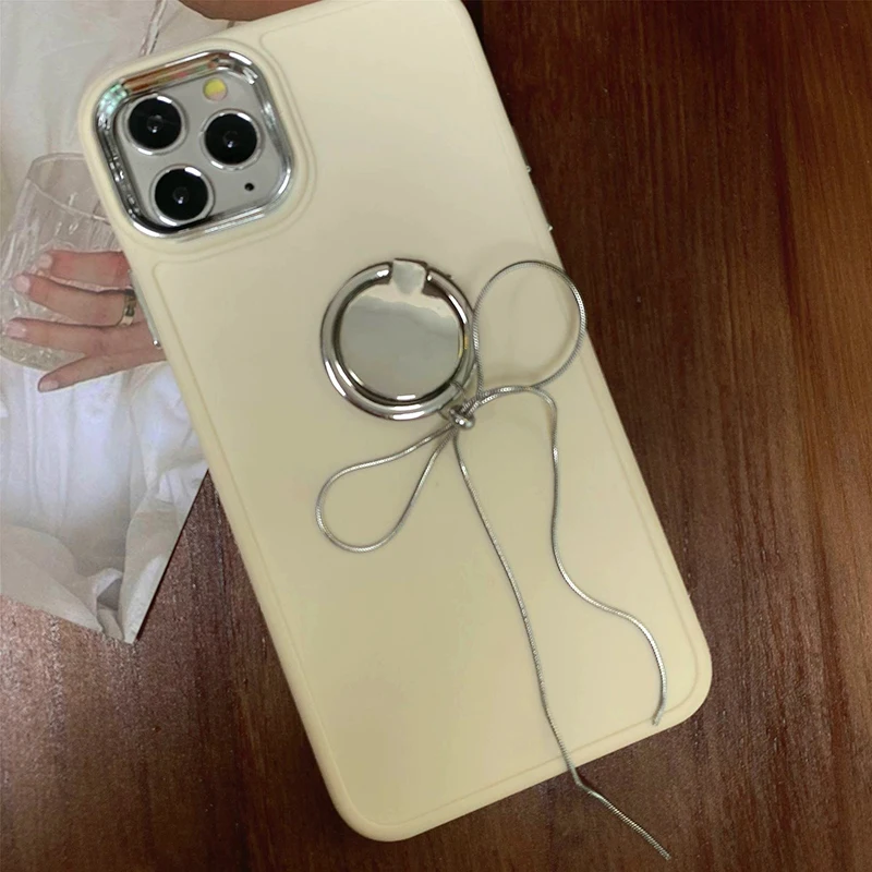 حامل حلقة إصبع للهاتف المحمول ، حامل إبزيم بعقدة فيونكة ، سلسلة قابلة للدوران ، ديكور عالمي لسطح المكتب