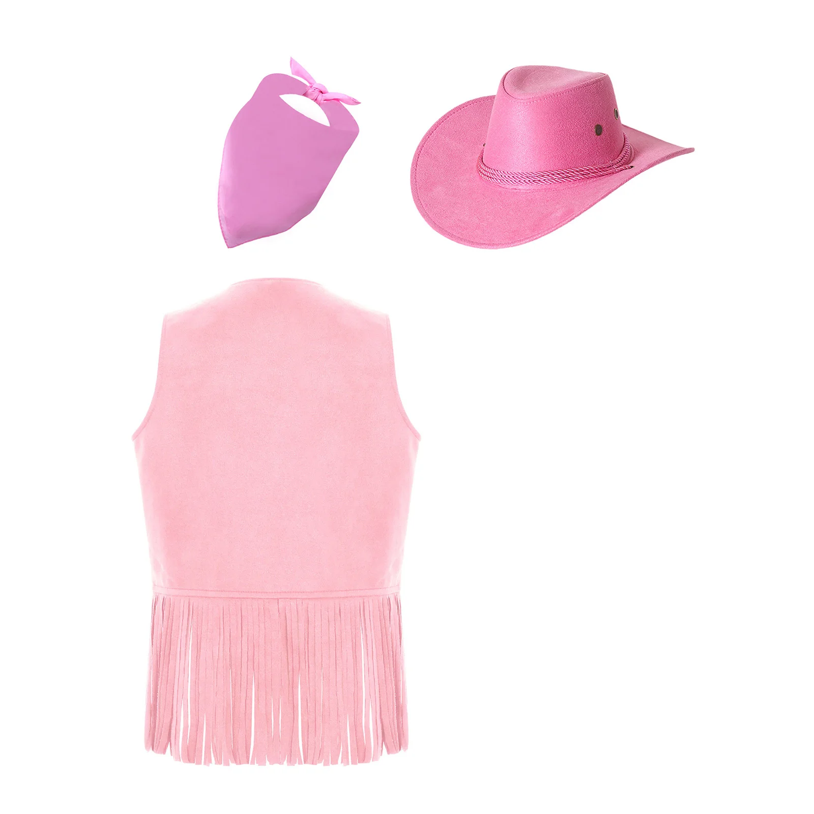 Kid Western Cowboy Cosplay Costume 3Pcs Cowgirl Waistcoat Vest And Cowboy Hat with Bandana Set for Halloween view 2