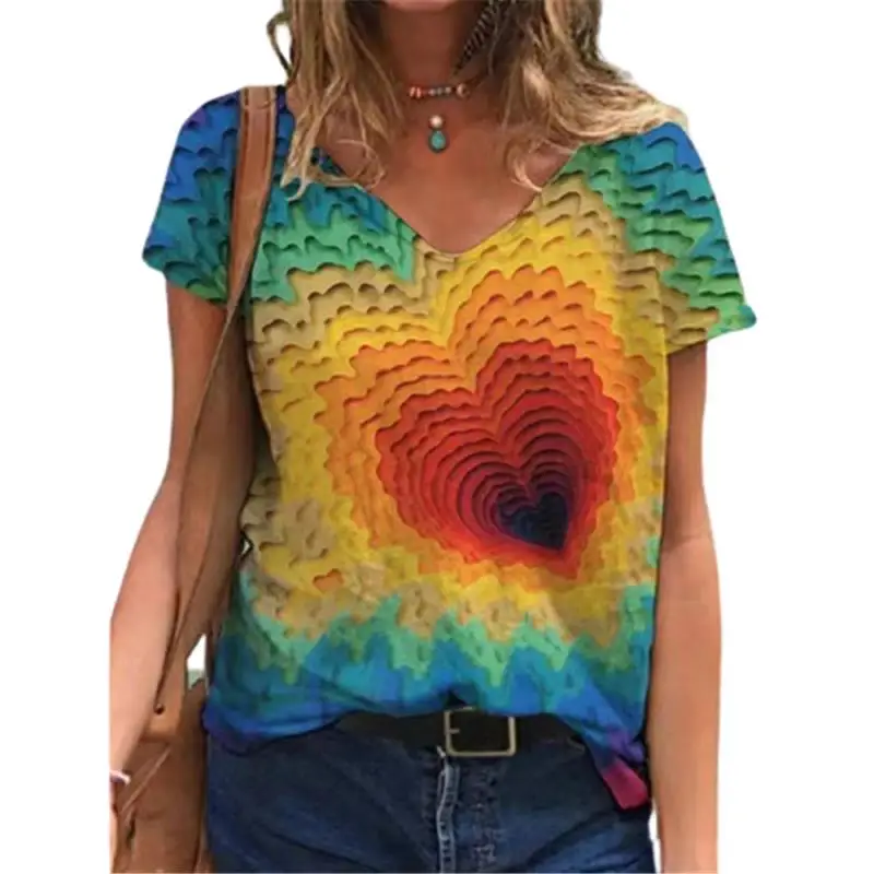 Fashion Butterfly 3D Print T Shirt Ladies T-Shirts V-Neck Oversized Tees Women Tops Summer Streetwear Harajuku Y2k Clothes