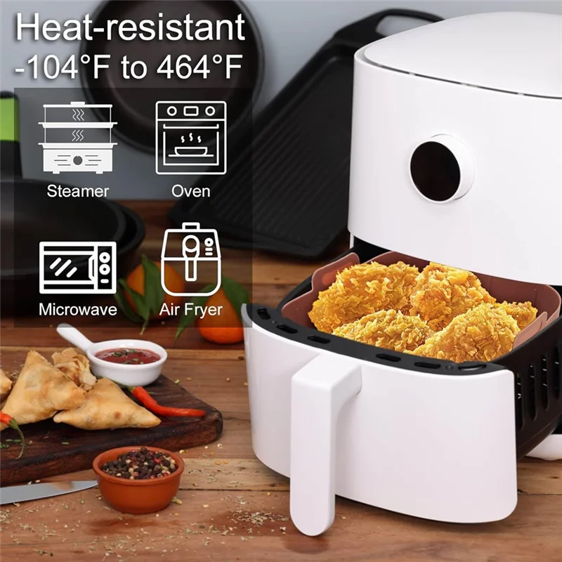 

B50C 3Pcs Air Fryer Silicone Liners Square Airfryer Liners 8.2Inch Air Fryer Pot For 4-8 QT Air Fryer Basket Accessories