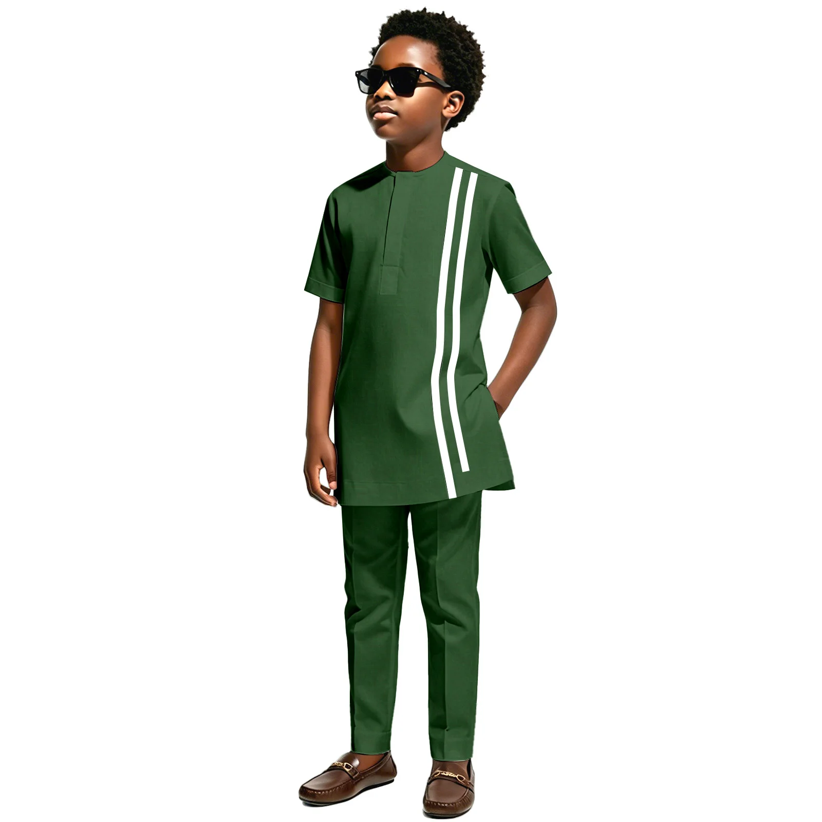 

African Boys Dashiki 2-Piece Outfit, Ankara Short Sleeve Tunic Shirt Pants Set Tracksuit Clothing Casual Attire