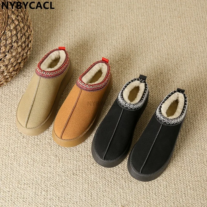 

New Winter Retro Women Snow Warm Suede Leather Lazy Loafers Boots Shoes Woman Lady Female Flat Bottine Botas Boots Mujer Shoes