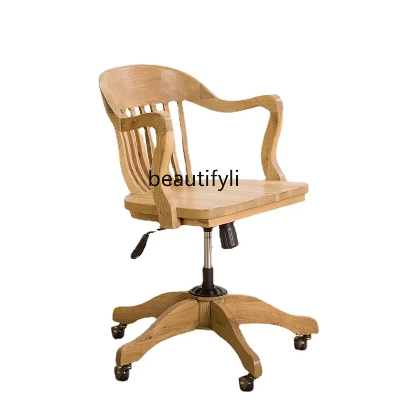 

Solid Wood Oak Swivel Chair Computer Chair Office Chair American Retro European Style Cushion living room furniture