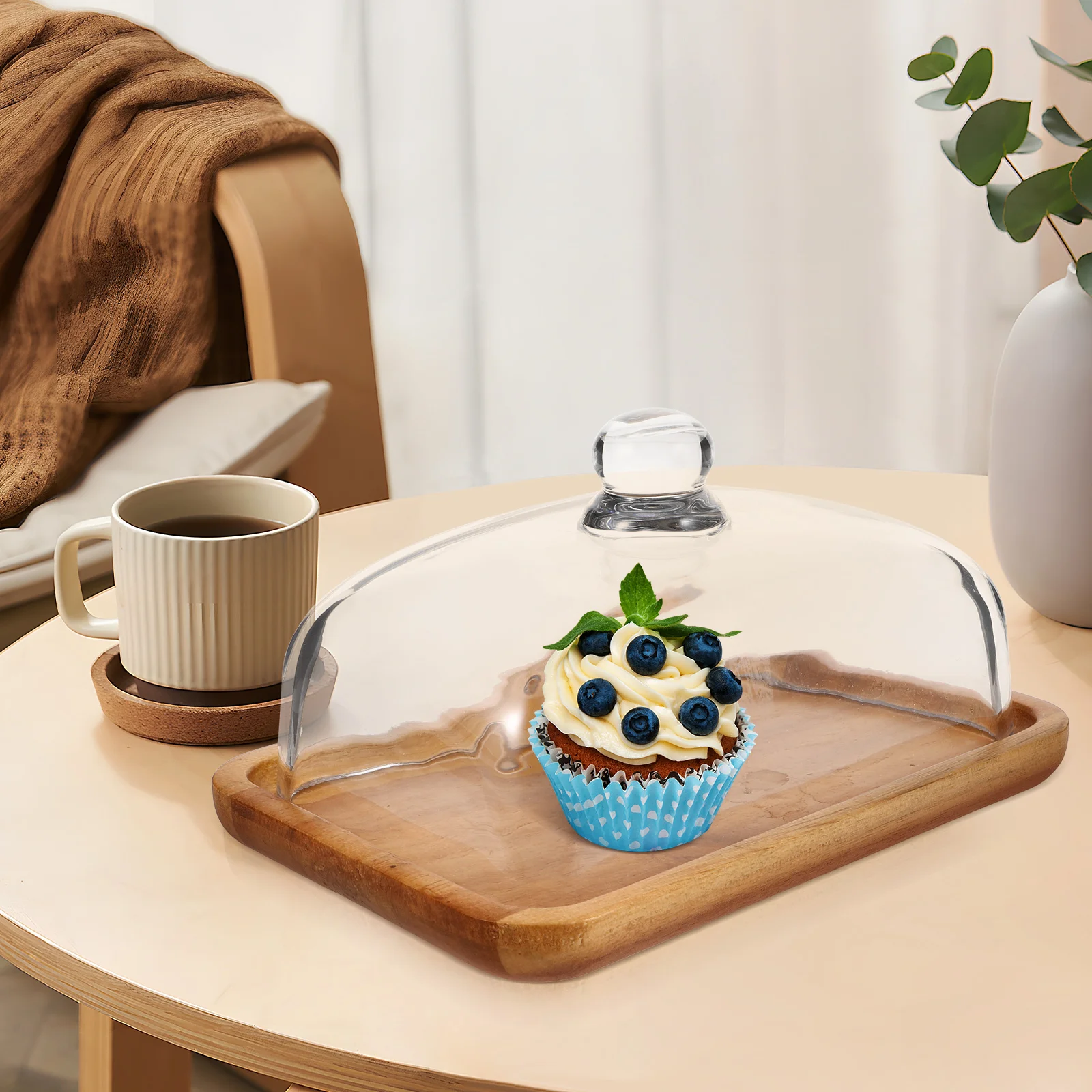 

Wooden Butter Dish Tray Glass with Lid Dishes Box Covered Container Dessert Clear