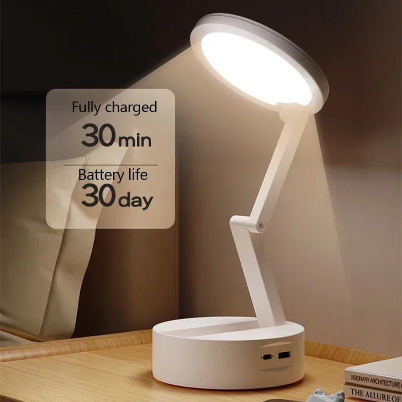 Foldable USB Rechargeable LED Reading Lamp Portable Energy Saving Desk Light with Digital Clock for Student Bedroom Study  Q