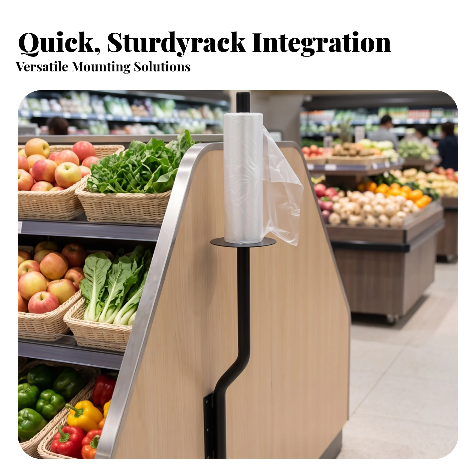 Roll-Bag Holder Bracket Counter-Mount Hanging Roll-Bag Holder Metal Utilitarian for Supermarkets, Produce Counters