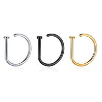 Curved Barbells Fake Nose Piercing D Shaped Tragus Helix Stud Earring Hoop Septum  Stainless Steel Ring Nostril Body Jewelry