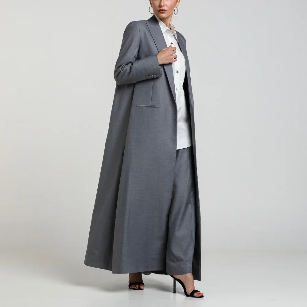 Gray Peak Lapel Women Jacket One Piece Fashion Solid X-Long Loose Daily Casual Blazer Basic Office Lady Gorgeous Female Coat