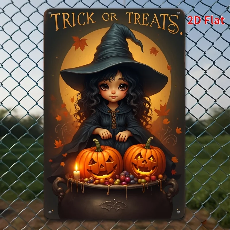 Letrero artístico de pared de Metal Vintage para Halloween, decoración de lata Retro de 8x12 pulgadas con bruja, calabazas y hojas de otoño para Bar, cafetería, Bea, 1 ud.