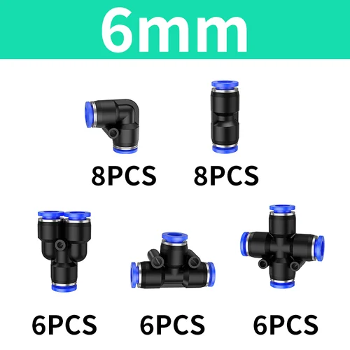 Imagen 2 del producto Juego de cajas de accesorios neumáticos rectos de aire, tubos de manguera, conector de liberación rápida de empuje, acoplamientos de 6 8 10 12mm